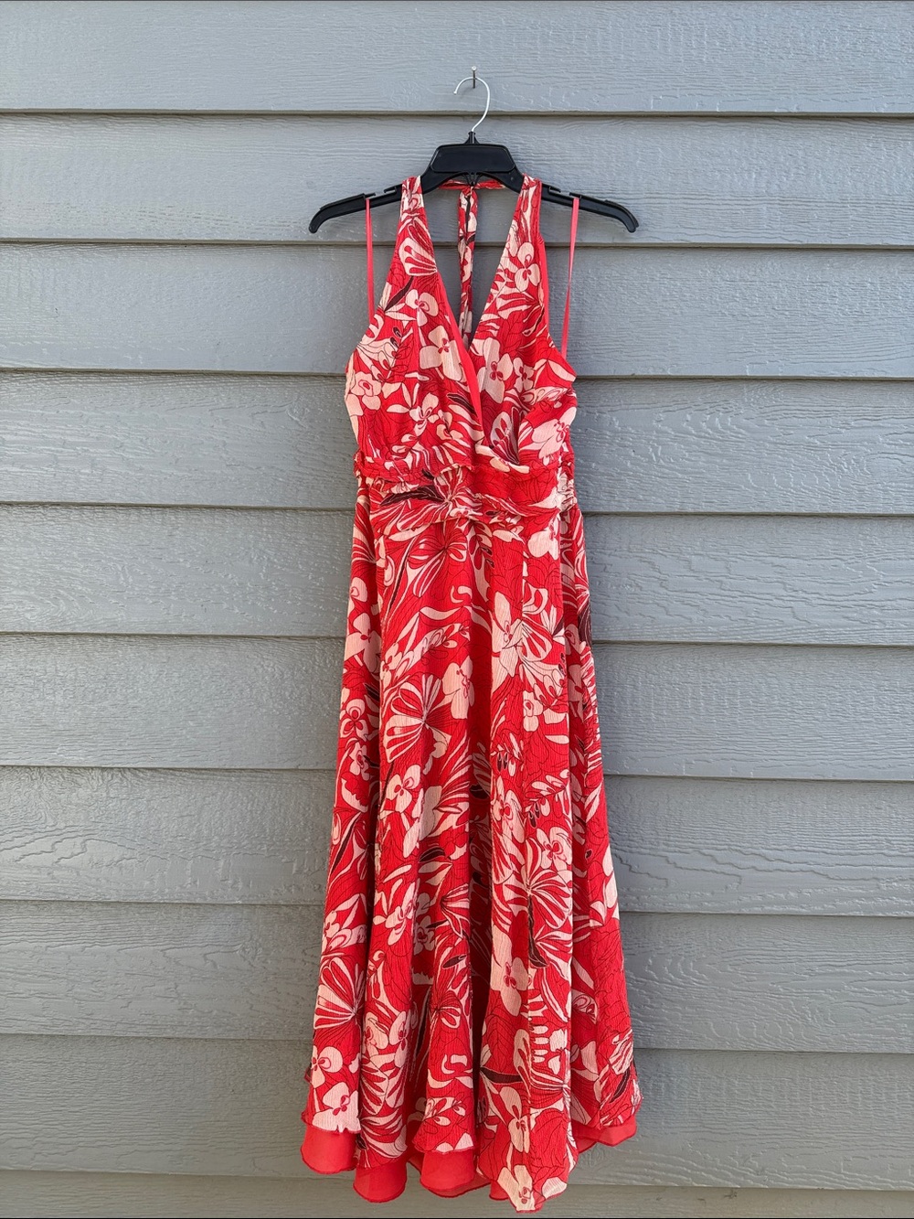 Oscar de la Renta Red Floral Halter Maxi Dress - Picture 2 of 14